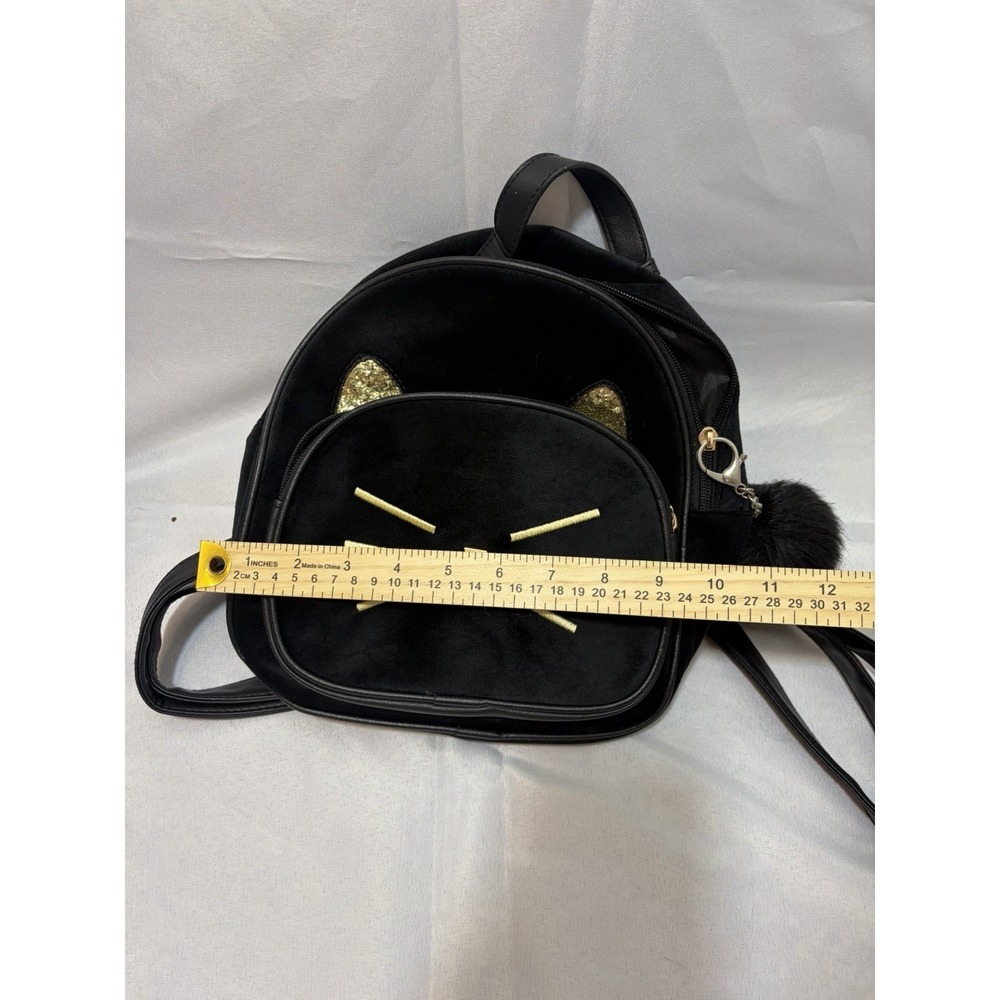 Girls Cat Face Soft Bag Purse Black and Gold Preppy School - Picture 5 of 6